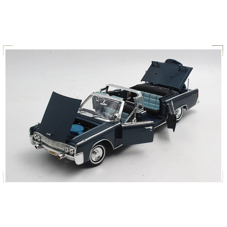 Road Signature 1 24 1961 Lincoln X-100 Kennedy Car Limousine Blue With Flags Diecast Model Car Collectible By Megamodel