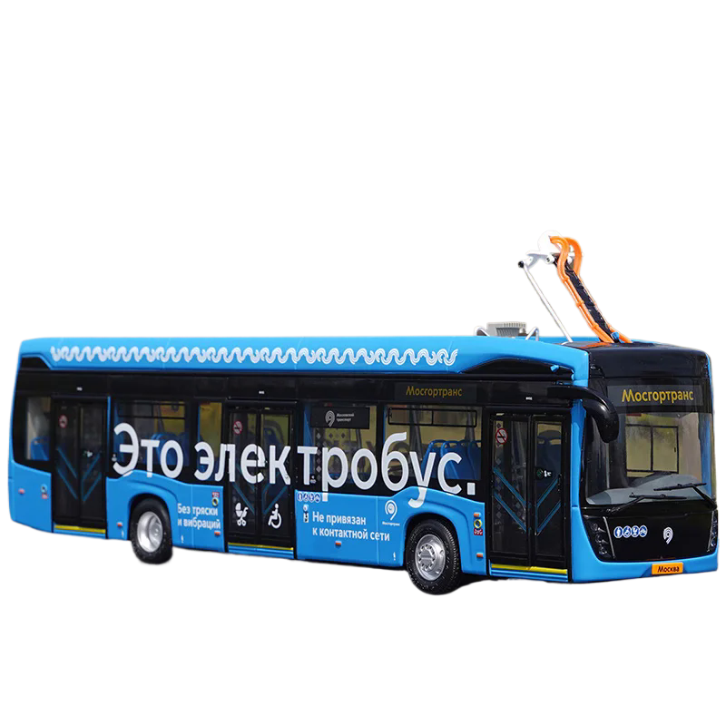 Original Factory 1:43 KAMAZ Electric Bus Model – Russian Diecast Alloy Bus Miniature with Light Functions