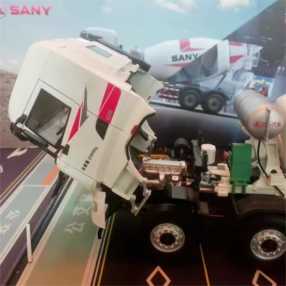 Original factory 1:24 SANY 8*4 alloy concrete mixer truck model diecast Cement tank mixing truck model for gift