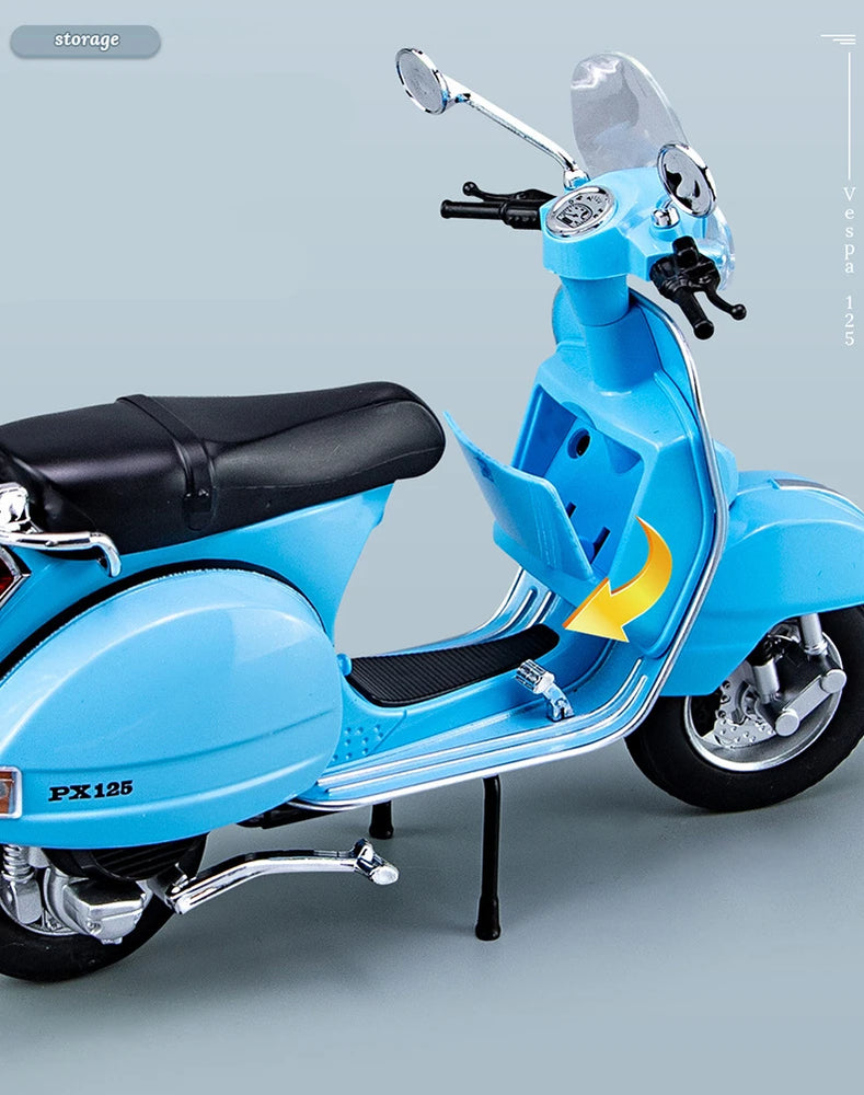 Original 1:10 Vespa 125 Classics Motorcycle Model Alloy Scooter Off Road Autocycle Simulation Collectibles for Gift, Toys