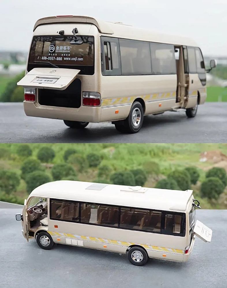 Original Factory 1:24 Golden Dragon Diecast Minibus Model, Alloy Mid-size Collectible Coach Miniature for Gift, Promotion