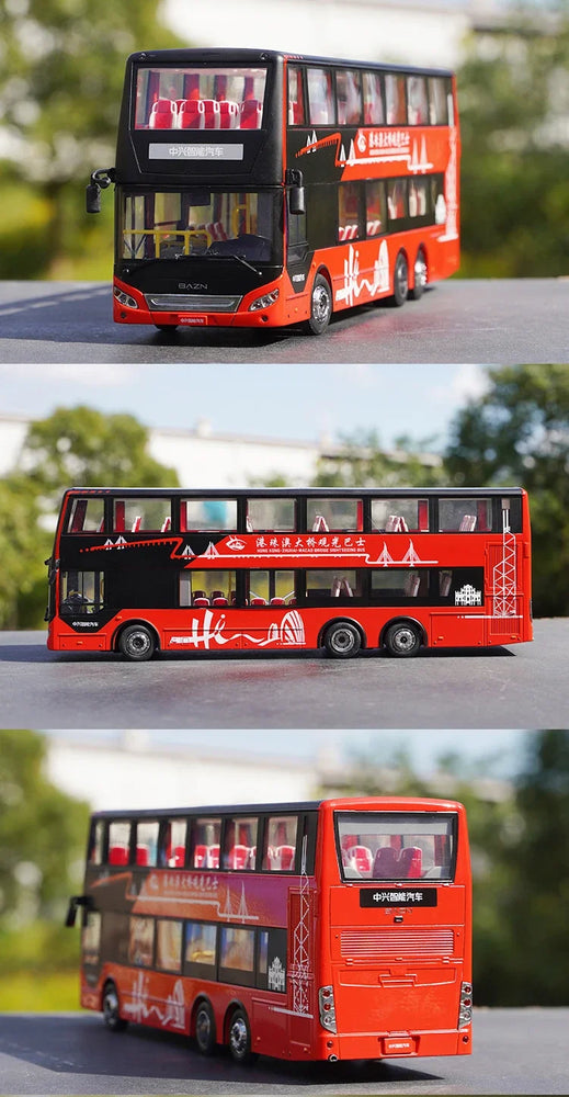 High Quality 1:40 Baycheng Zhongxing Smart Double-Decker Sightseeing Bus Model for Gift, Collection