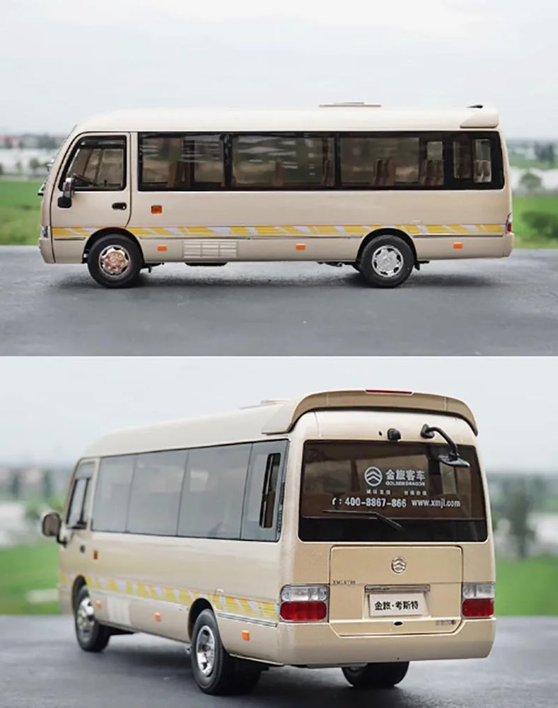 Original Factory 1:24 Golden Dragon Diecast Minibus Model, Alloy Mid-size Collectible Coach Miniature for Gift, Promotion