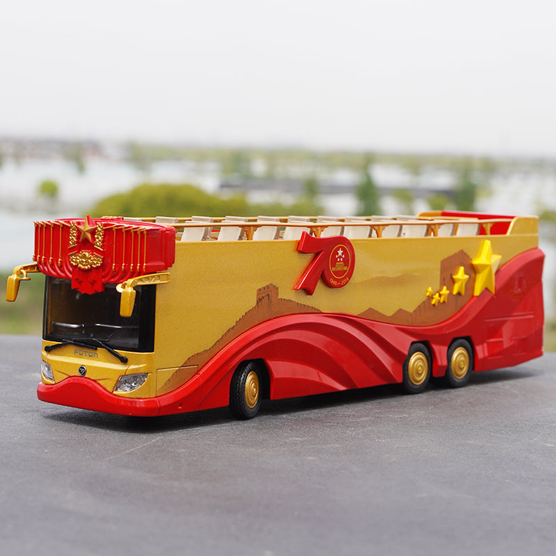 Original factory 1:42 Foton AUV 70th aniversary Concierge Car Double Decker Sight bus model for gift