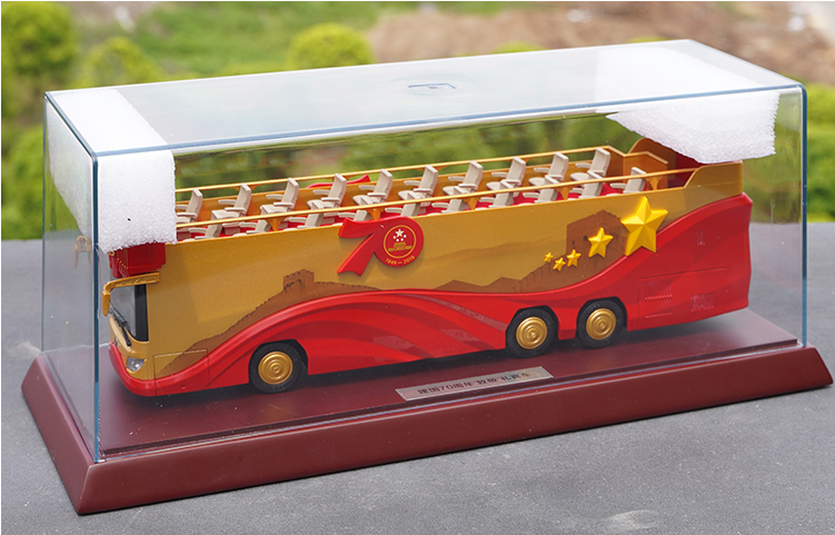 Original factory 1:42 Foton AUV 70th aniversary Concierge Car Double Decker Sight bus model for gift