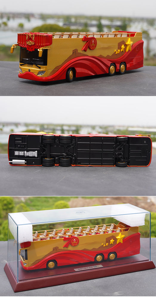 Original factory 1:42 Foton AUV 70th aniversary Concierge Car Double Decker Sight bus model for gift