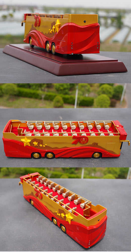 Original factory 1:42 Foton AUV 70th aniversary Concierge Car Double Decker Sight bus model for gift