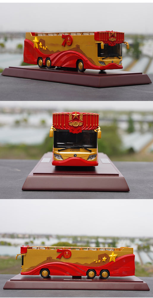 Original factory 1:42 Foton AUV 70th aniversary Concierge Car Double Decker Sight bus model for gift