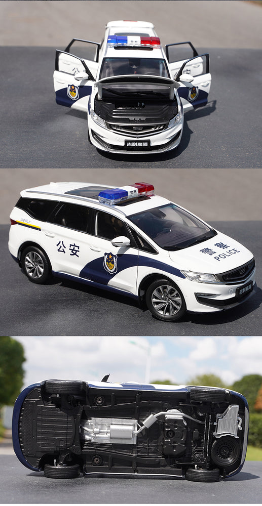 Original factory 1:18 GEELY Jiaji diecast police car model MPV 2019 version Alloy commercial car for gift, collection