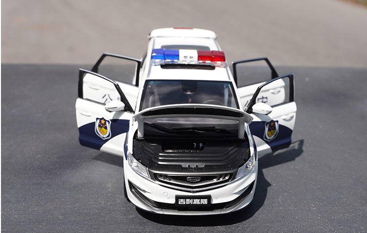 Original factory 1:18 GEELY Jiaji diecast police car model MPV 2019 version Alloy commercial car for gift, collection