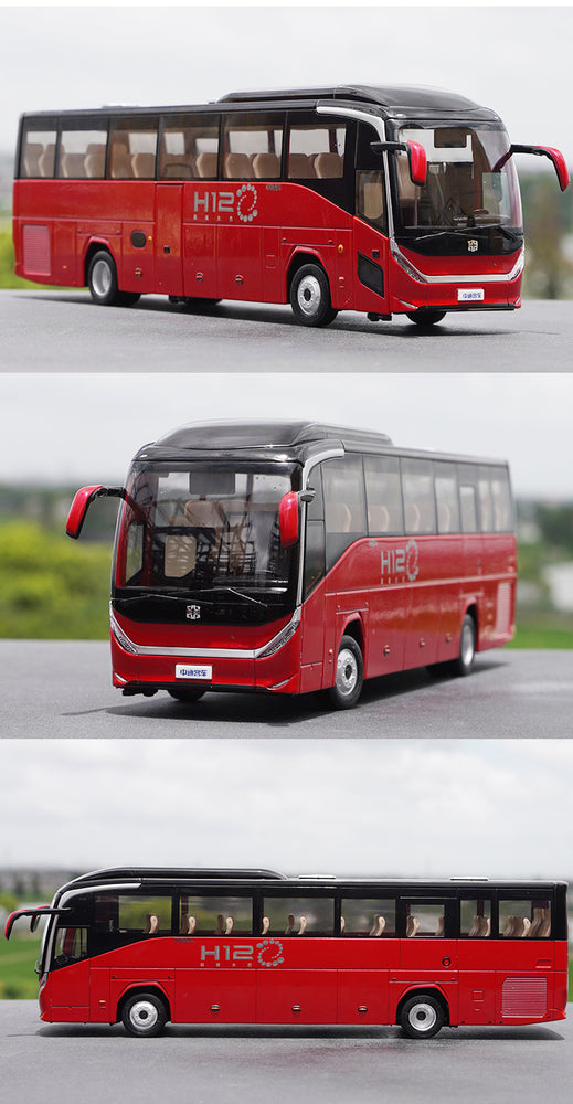 Alloy City Coach Collectible 1:36 Zhongtong H12 Super travel bus model for birthday gift, collection, display